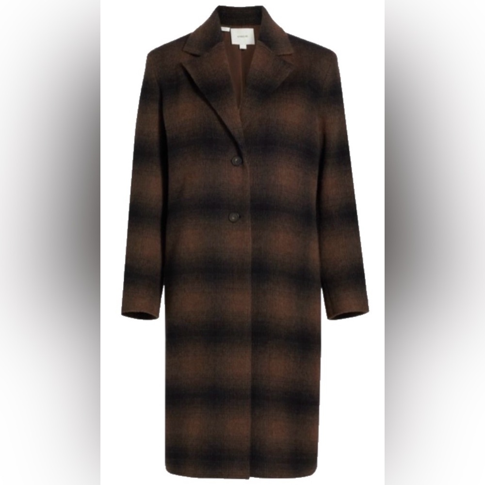 Vince Brown & Black Plaid Long Wool Pea Coat